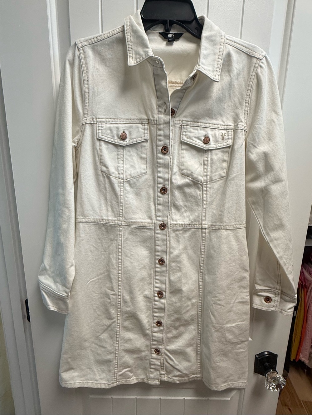 Frye Off White Denim Button Front Shirt Dress Size M NWOT